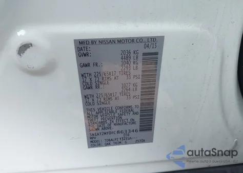 2015 Nissan Rogue S z USA, uszkodzony, nr VIN 5N1AT2MT0FC863346